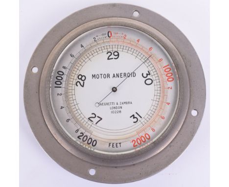 Negretti & Zambra Motor Aneroid, dial with scale from 27 – 31, rotating outer scale with ascent and descent from 0-2000 feet.