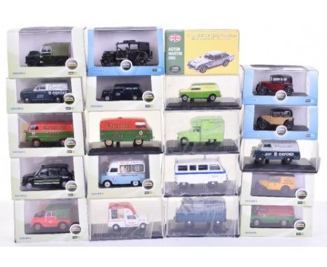 Nineteen Oxford Diecast 1:43 Commercials/Cars,including: TX4 Taxi, Morris LCC Ambulance, Bedford HA Platinum Van, Austin Seve