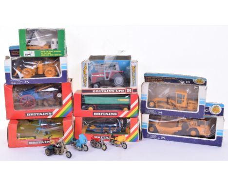 Five Boxed  Britains Farm Models, 9522 Massey Ferguson Tractor,9557 Bale Sledge, 9541 Rotary Tedder, 9558 6 –wheeled trailer,