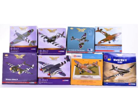 Eight Corgi The Aviation Archive Models,AA30003 1-144 scale D-Day Douglas C-47 ‘Dakota’ with certificate,AA31906 D-Day 60th A