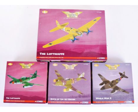 Four Corgi The Aviation Archive Models AA33708 Heinkel He IIIH-6,AA35702 Me 262A-1a yellow-5,AA35703- ME262A-1a Red 13 and AA