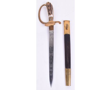 Third Reich Hunting Association Dagger / Cutlass, with two piece stag horn grips and copper acorns. Brass guard with etched o