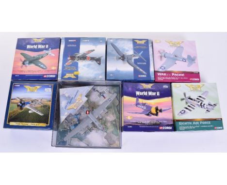 Eight Corgi The Aviation Archive Models,1:72 scale AA32204 P-51D Mustang, AA33002 Vought F4U-1A Corsair ‘White 29’ (missing p