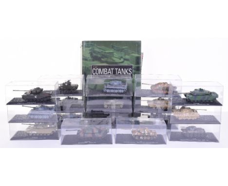 Seventeen De Agostini Combat Military Tank Models,1:72 scale, including: Centurion Mk3, T-54, Pz.Kpfw.VI Tiger Tank, M48A3 Pa