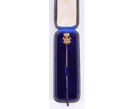 Fine Member of the Royal Family Gold and Enamel Presentation Stick Pin circa 1900’s, being a crowned AW monogram, small ename