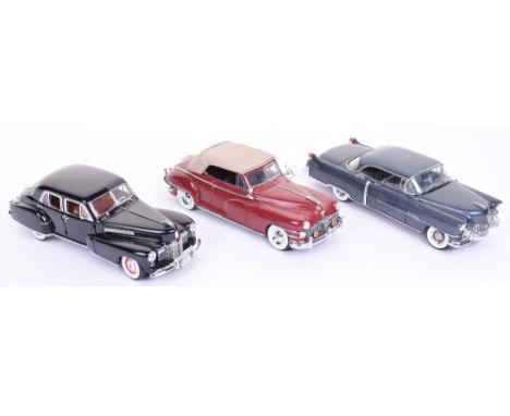 Three Danbury Mint USA Cars, including 1941 Cadillac Fleetwood Series 60 Special, black body, 1948 Chrysler New Yorker conver