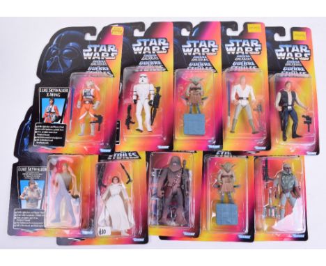Ten 1990’s Kenner Star Action Figures all on their original red cards with blister bubbles, Luke Skywalker, Luke Skywalker in