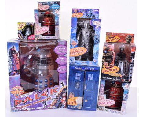 Seven Product Enterprise Doctor Who Collectibles, radio command classic dalek, 2 x red talking daleks, Infra red Davros’  mic