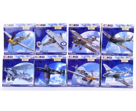 Eight Corgi The Aviation Archive Models:AA27102A Messerscmitt Bf109-G2, AA27103 Messerscmitt Bf109-G6, AA27401 Gloster Meteor