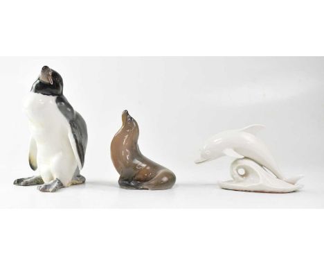NYMPHENBURG; a 20th century porcelain model of a penguin, height 18.5cm, together with a blanc-de-chine porcelain figure of a