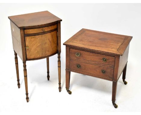 A Georgian-style mahogany bedside cupboard with cupboard above single drawer, on ring turned tapering legs, together with a G