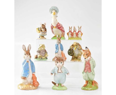 BEATRIX POTTER; nine Royal Albert figures, comprising 'Peter with Red Pocket Handkerchief', height 17.5cm, 'Foxy Whiskered Ge
