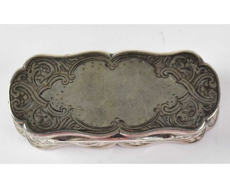 COLEN HEWER; a Victorian hallmarked silver snuff box of rectangular form, with scrolling leaf pattern and blank central panel