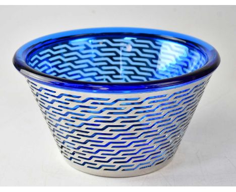 ALESSI; a 'Shaman' model fruit bowl, the outer pierced stainless basket with blue glass liner, marked 'Alessi Italy G. Ventur