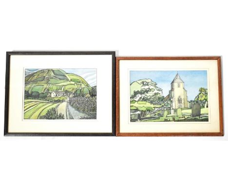 † COLIN FIFIELD (1940-2022); two watercolours and pen, 'Stansted Church, Sevenoaks, Kent', signed lower left and dated '86, t