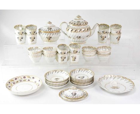 A late 18th century Chamberlains porcelain shanked tea service comprising teapot, sugar bowl, tea bowls, teacups, saucers and