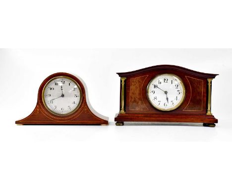 An Edwardian mahogany Napoleon hat mantel clock, the silvered dial set with Arabic numerals, Swiss movement stamped no. 93827