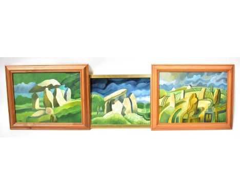 † COLIN FIFIELD (1940-2022); three acrylics on board, comprising 'Stone Circle Dartmoor Cornwall', signed lower right, titled