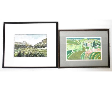 † COLIN FIFIELD (1940-2022); gouache on paper, 'Landscape Green & Pink', signed lower right, titled and dated 1991-92 to labe