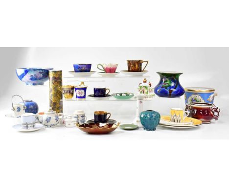 A collection of 19th and 20th century ceramics, including a sang de boeuf style pot, various cabinet cups and saucers, a vase
