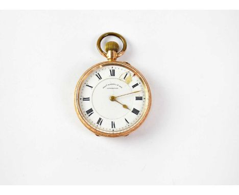 THOMAS RUSSELL &amp; SON, LIVERPOOL; a 14ct gold cased small crown wind pocket watch, the dial set with Roman numerals and ou