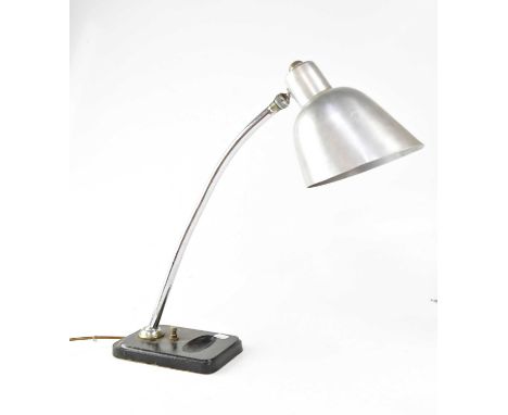 A vintage table-top inspection lamp with cast iron base, chrome stem and alloy shade, height 43cm.Condition Report: - This lo