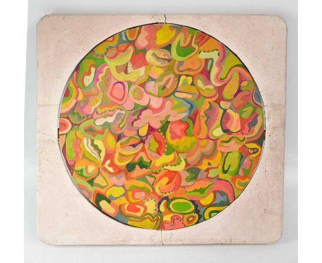 † COLIN FIFIELD (1940-2022); circular abstract oil on board within a canvas-covered painted frame/mount, untitled, artist's n