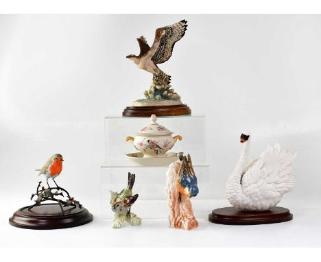Five various bird figures, comprising Goebel 'Nuthatch' and 'Firecrest', a Leonardo Collection swan, a Coalport Heritage Coll