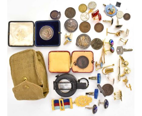 A collectors' lot to include a Military GEC compass in canvas pouch, 1942, two 'University College and Hospital Union and Med
