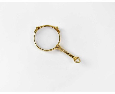 A14ct gold lorgnette with pierced handle, marked '585' to the inside of the bridge.Condition Report: - Approx. 32g. Wear comm