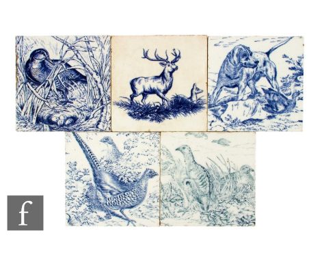 A harlequin set of 19th Century Josiah Wedgwood &amp; Sons Etruria 6 inch dust pressed tile, from a series of six Fresco Bird