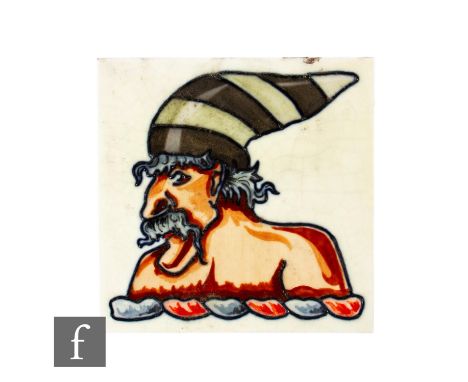An early 20th Century Pilkington's dust pressed 6 inch tile, circa 1928, decorated with a side profile of a moustached men we