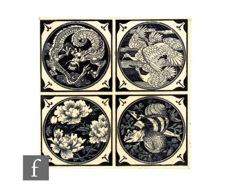 A 19th Century Maw &amp; Co dust pressed 6 inch tile, pattern number 2469, by Owen Gibbons, transfer printed in blue undergla