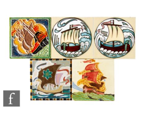 A group of 1930s 4 inch dust pressed tiles to include examples from T &amp; R Boote, Malkin and Candy, with tube lined and fa