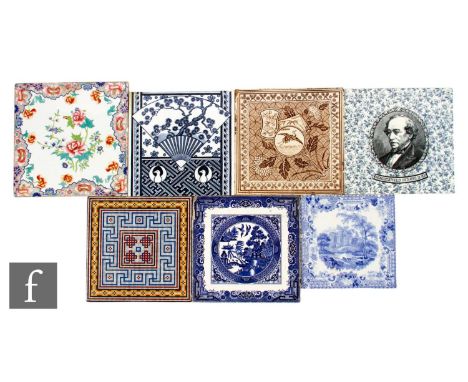 An assorted collection of late 19th Century 8 inch dust pressed tiles, makers to include Minton's China Works, Josiah Wedgewo
