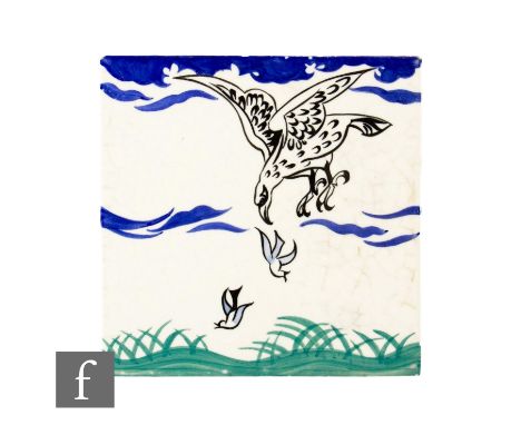 A 20th Century Carter Tiles (Poole Pottery) dust pressed 6 inch tile, from the Chase series designed by Edward Bawden circa 1