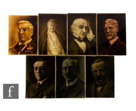 An early 20th Century J.H Barratt &amp; Co, dust pressed Emaux Ombrants portrait tile of President Woodrow Wilson modelled by