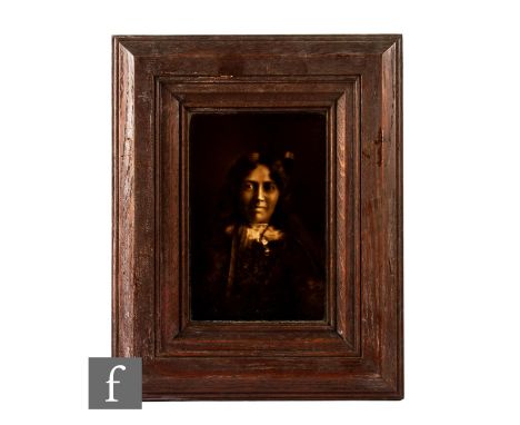 An early 20th Century Sherwin &amp; Cotton Maori&nbsp;Emaux Ombrants tile designed by George Cartlidge, with sepia portrait t