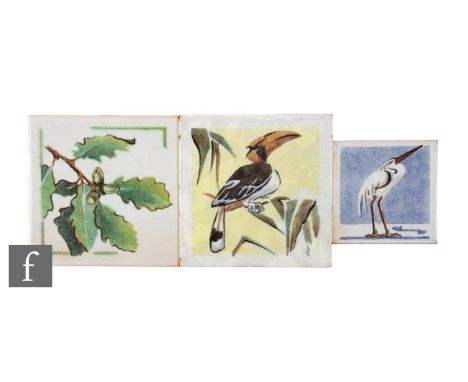 A 20th Century Dunsmore Tile to a Minton 4 inch dust pressed blank, stencilled over a white ground with a design depicting a 