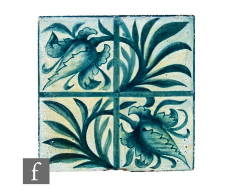 A late 19th Century plastic clay tile attributed to William Morris &amp; Co in the Tulip &amp; Trellis pattern designed circa
