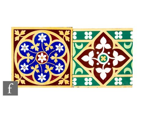 A 20th Century Minton Hollins &amp; Co 6 inch dust pressed tile, block printed with a design based on A.W.N Pugin, with seven