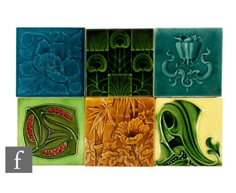 An assorted collection of early 20th Century 6 inch dust pressed tiles, makers to include H &amp; R Johnson, Sherwin &amp; Co