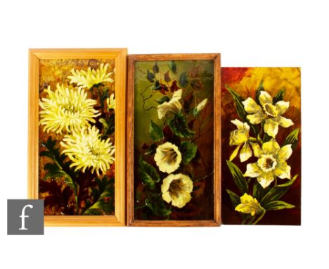 A late 19th Century Burmantofts 6 inch x 12 inch plastic clay tile, impasto decorated with a flowering convolvulus picked out
