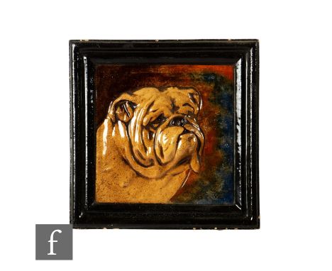 An early 20th Century E. Roddy Art Pottery 6 inch plastic clay tile, modelled in high relief with a portrait of a British bul