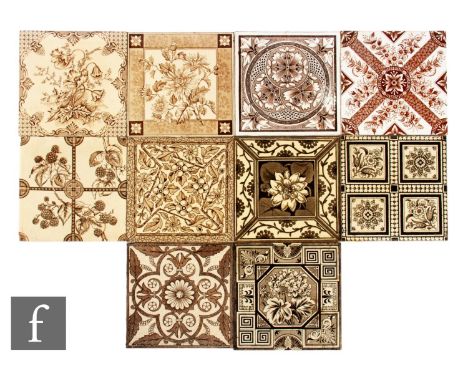 A collection of 19th Century 6 inch dust pressed tiles from various makers to include Lea &amp; Boulton, T.A Simpson and Deco