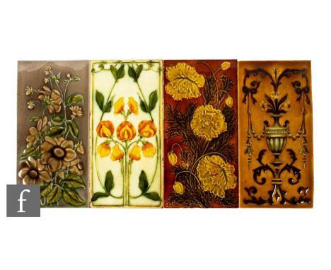 A 19th Century 6 inch x 12 inch plastic clay tile, possibly Burmantofts, impasto decorated in the classical style with an urn