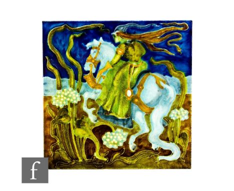 An early 20th Century Carter &amp; Co 6 inch dust pressed tile, circa 1905, decorated in a design attributed to James Radley 