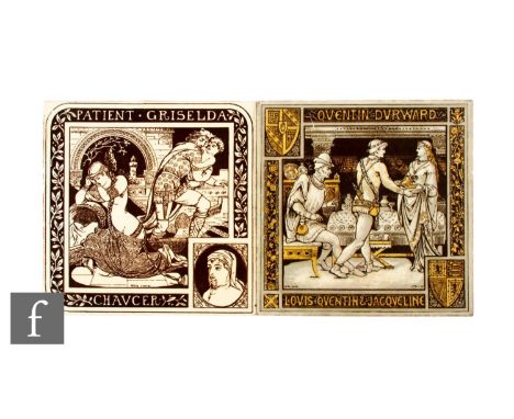 A 19th Century Minton's Hollins &amp; Co 8 inch dust pressed tile from the series Authors and Their Works designed by John Mo