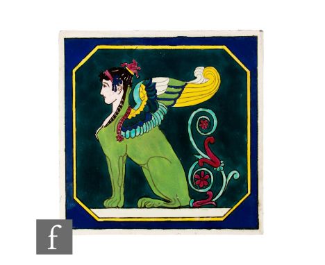 A 20th Century Wengers Ltd Etruria 8 inch XVI enamel colour dust pressed tile, transfer printed and hand painted in enamel wi