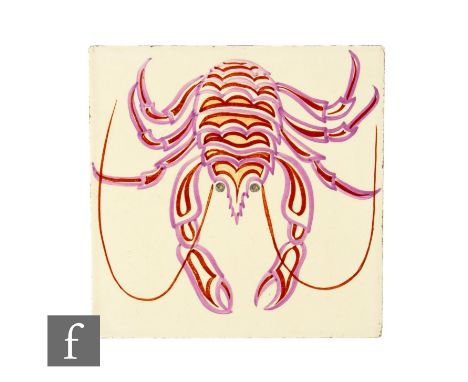 A 20th Century Carter Tiles 6 inch dust pressed lobster tile, from the series 'Sea', designed by Susan Williams Ellis, painte